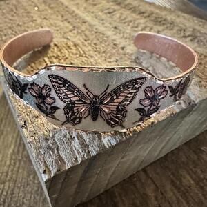 Boho Copper Diamond Cut Elegant Butterfly Cuff Bracelet ,Gift Box